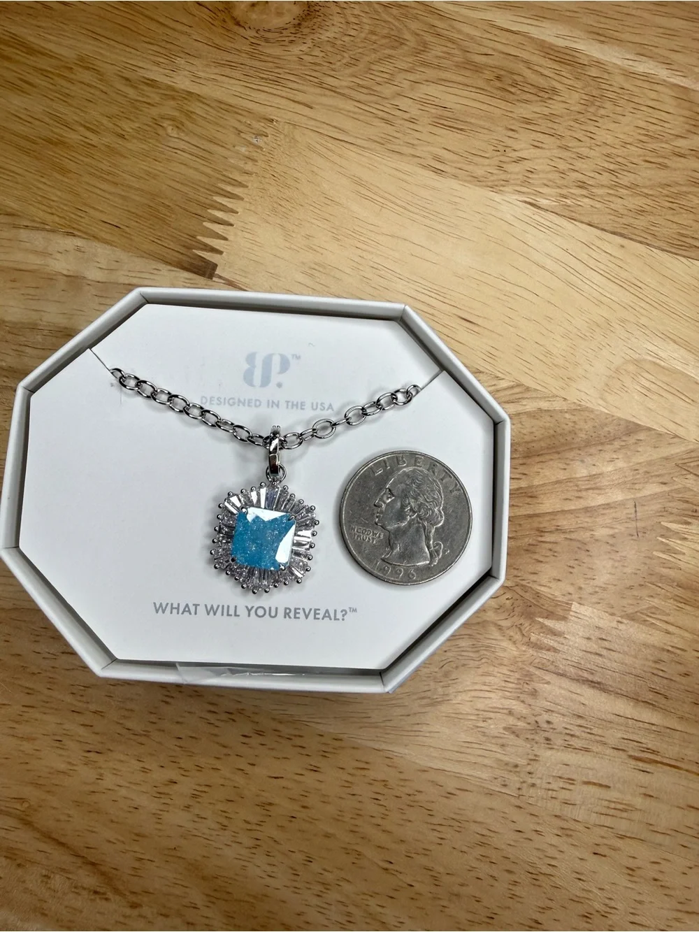 Bomb Party Silver Blue Crystal Halo Pendant Necklace NWT